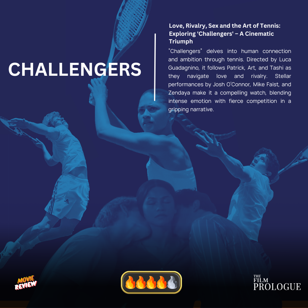 Challengers movie review Luca Guadagnino film analysis Tennis-themed cinema Character-driven sports drama Josh O'Connor Zendaya Mike Faist performances Emotional depth in cinema Love and rivalry on the tennis court Unconventional sports narratives Human connection in film Ambition and passion portrayal